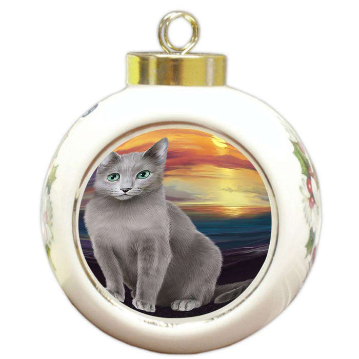 Russian Blue Cat Round Ball Christmas Ornament RBPOR51765