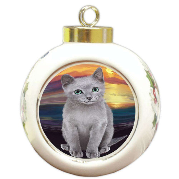 Russian Blue Cat Round Ball Christmas Ornament RBPOR51766