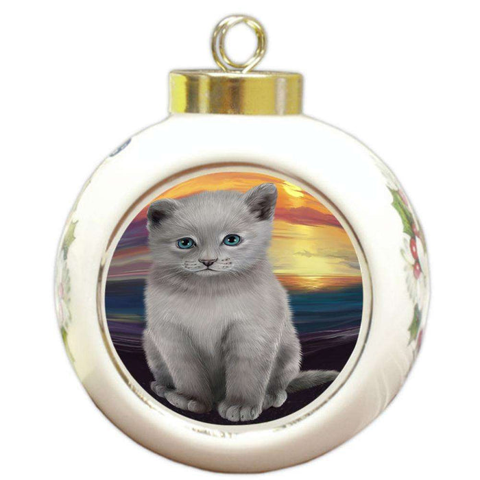 Russian Blue Cat Round Ball Christmas Ornament RBPOR51767