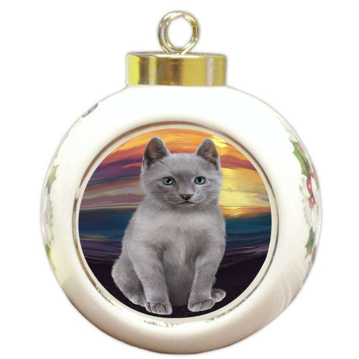 Russian Blue Cat Round Ball Christmas Ornament RBPOR51768