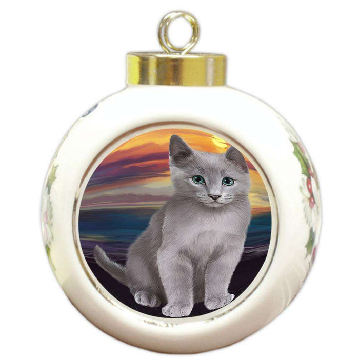 Russian Blue Cat Round Ball Christmas Ornament RBPOR51769