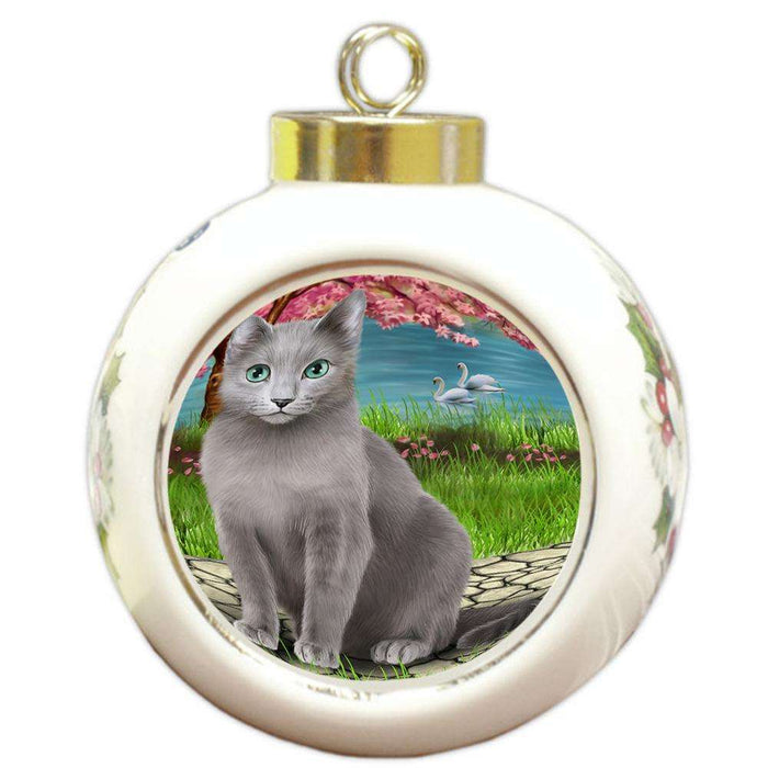Russian Blue Cat Round Ball Christmas Ornament RBPOR51771