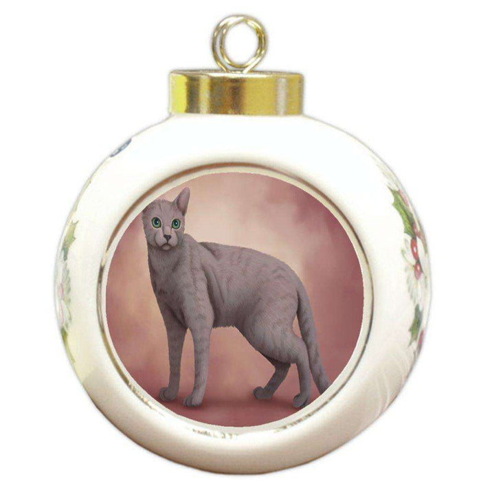 Russian Blue Cat Round Ceramic Ball Christmas Ornament