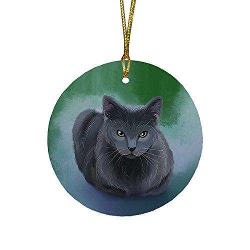 Russian Blue Cat Round Christmas Ornament RFPOR48079