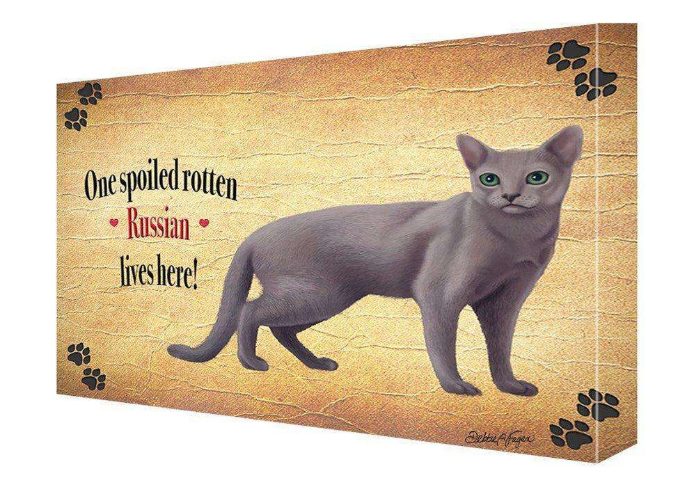 Russian Blue Cat Spoiled Rotten Cat Painting Printed on Canvas Wall Art Signed