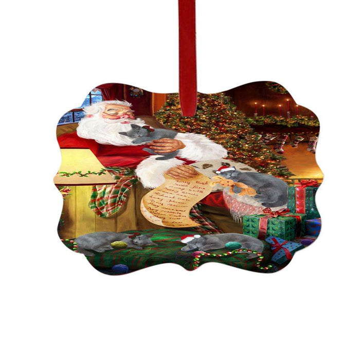 Russian Blue Cats and Kittens Sleeping with Santa Double-Sided Photo Benelux Christmas Ornament LOR49311