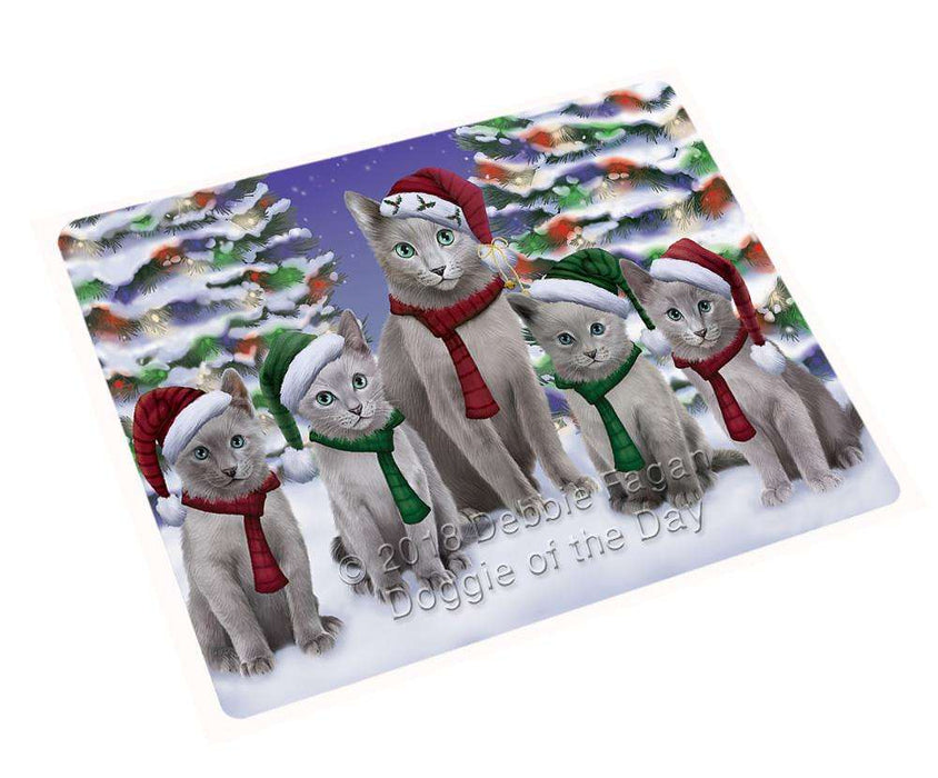 Russian Blue Cats Christmas Family Portrait in Holiday Scenic Background Large Refrigerator / Dishwasher Magnet RMAG76494