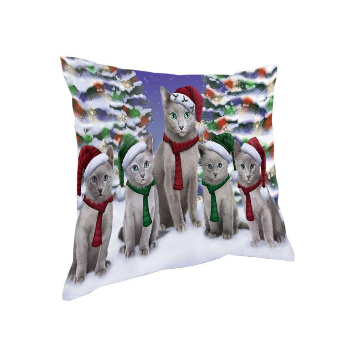Russian Blue Cats Christmas Family Portrait in Holiday Scenic Background Pillow PIL67028