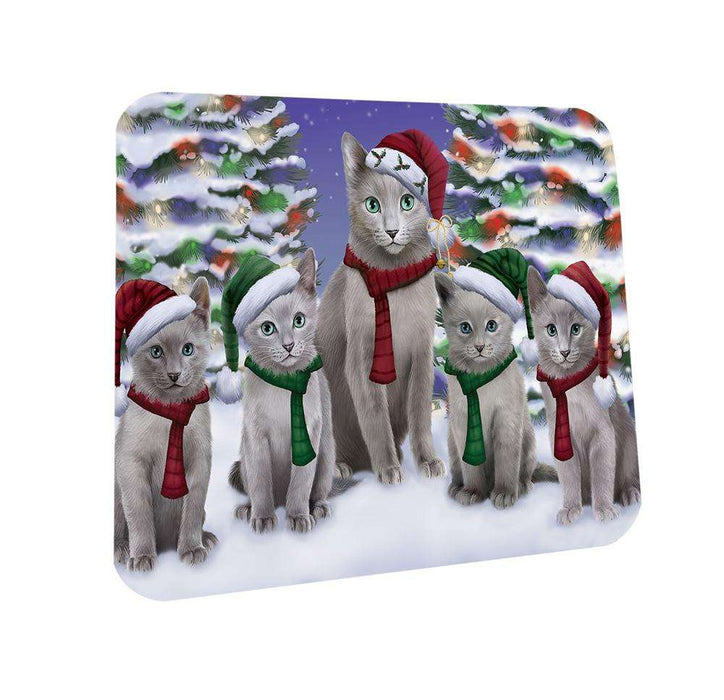 Russian Blue Cats Christmas Family Portrait in Holiday Scenic Background  Coasters Set of 4 CST52677