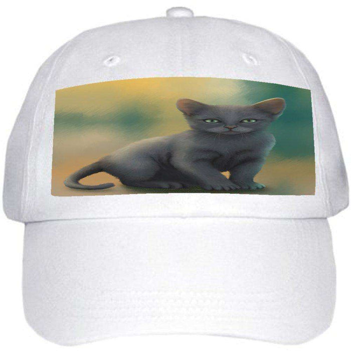 Russian Blue Kitten Cat Ball Hat Cap Off White