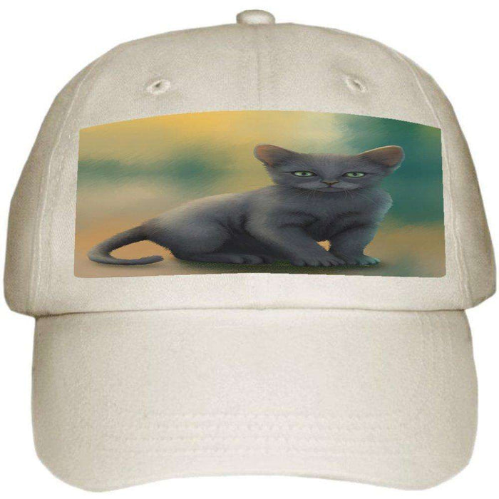 Russian Blue Kitten Cat Ball Hat Cap Off White