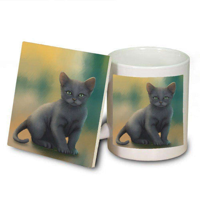 Russian Blue Kitten Cat Mug and Coaster Set