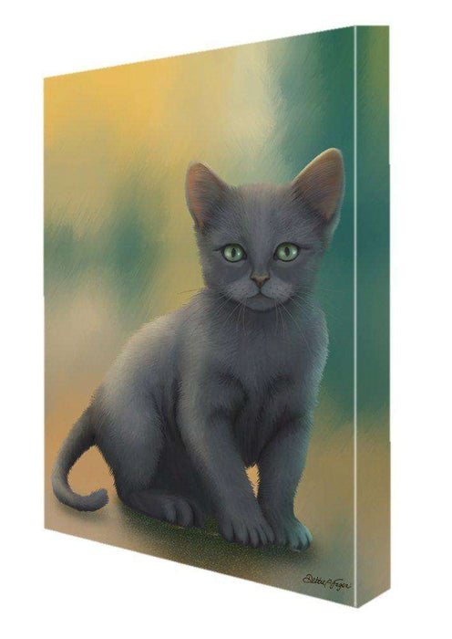 Russian Blue Kitten Cat Painting Printed on Canvas Wall Art Signed