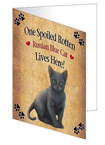 Russian Blue Spoiled Rotten Cat Handmade Artwork Assorted Pets Greeting Cards and Note Cards with Envelopes for All Occasions and Holiday Seasons