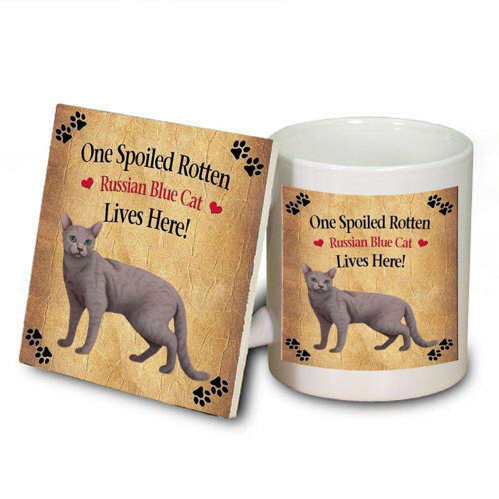 Russian Blue Spoiled Rotten Cat Mug and Coaster Set