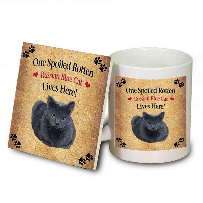 Russian Blue Spoiled Rotten Cat Mug and Coaster Set