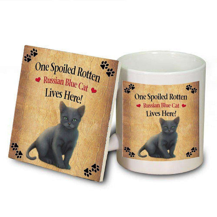 Russian Blue Spoiled Rotten Cat Mug and Coaster Set