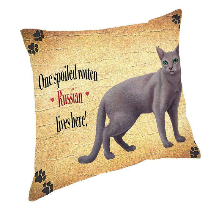 Russian Blue Spoiled Rotten Cat Throw Pillow