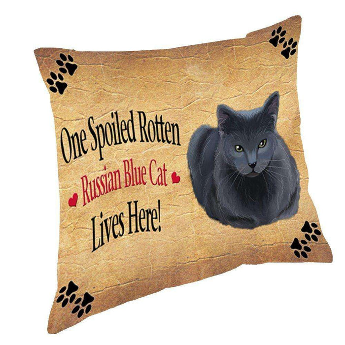 Russian Blue Spoiled Rotten Cat Throw Pillow