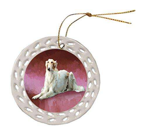 Russian Borzoi Greyhound Dog Christmas Doily Ceramic Ornament