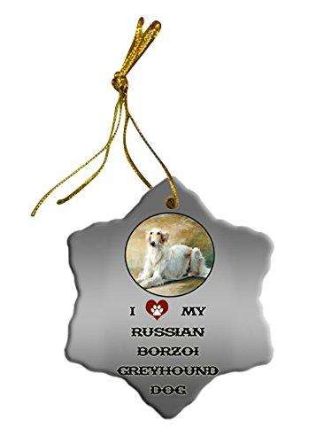 Russian Borzoi Greyhound Dog Christmas Snowflake Ceramic Ornament