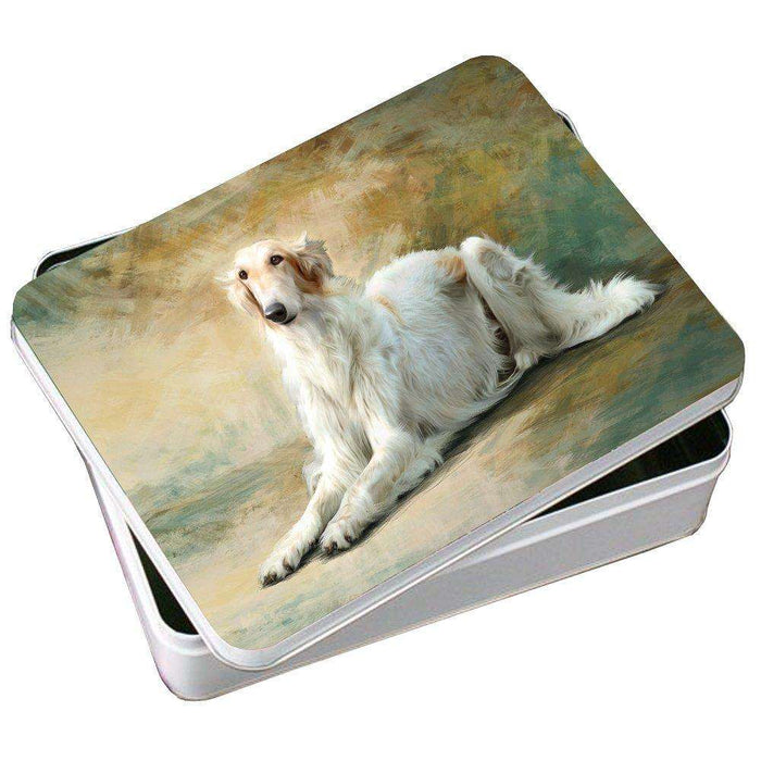 Russian Borzoi Greyhound Dog Photo Storage Tin