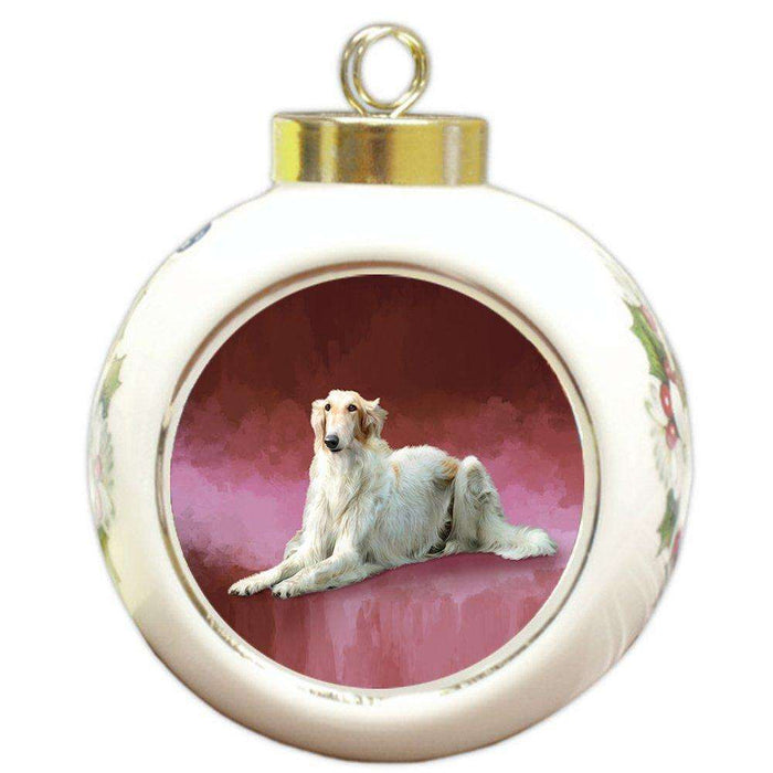 Russian Borzoi Greyhound Dog Round Ball Christmas Ornament RBPOR48091