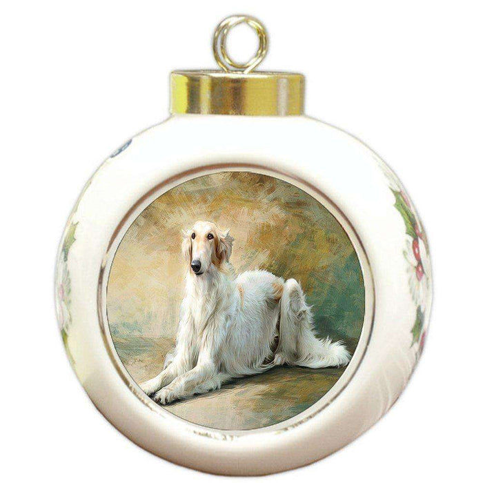 Russian Borzoi Greyhound Dog Round Ball Christmas Ornament