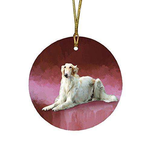 Russian Borzoi Greyhound Dog Round Christmas Ornament RFPOR48082