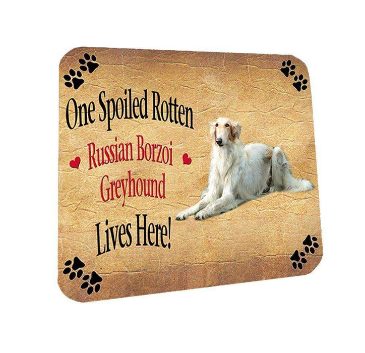 Russian Borzoi Greyhound Dog Spoiled Rotten Dog Coasters Set of 4