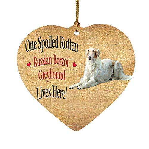 Russian Borzoi Greyhound Dog Spoiled Rotten Dog Heart Christmas Ornament