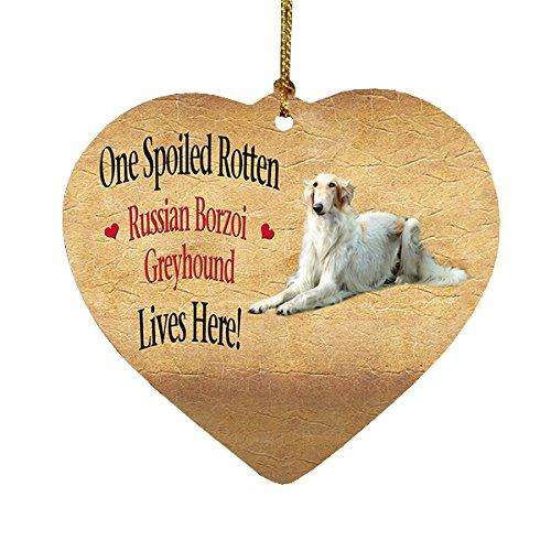Russian Borzoi Greyhound Dog Spoiled Rotten Dog Heart Christmas Ornament