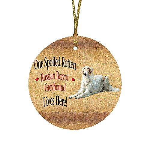 Russian Borzoi Greyhound Dog Spoiled Rotten Dog Round Christmas Ornament