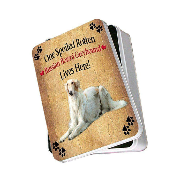 Russian Borzoi Greyhound Spoiled Rotten Dog Photo Storage Tin