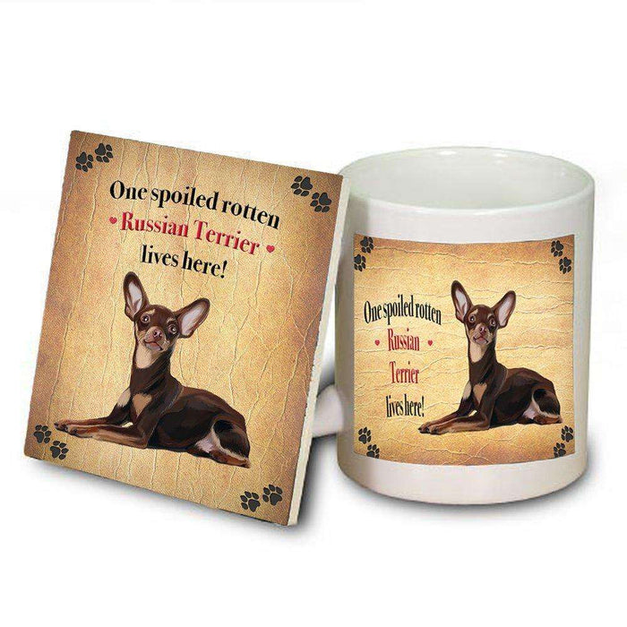 Russian Red Terrier Portrait Spoiled Rotten Dog Coaster and Mug Combo Gift Set