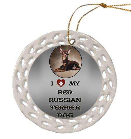 Russian Terrier Dog Christmas Doily Ceramic Ornament