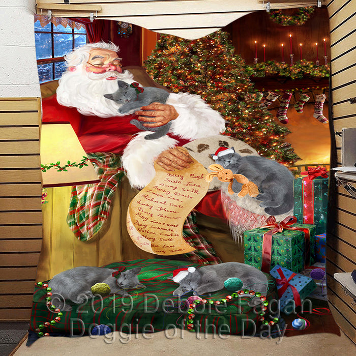 Santa Sleeping with Russian Blue Cats Quilt