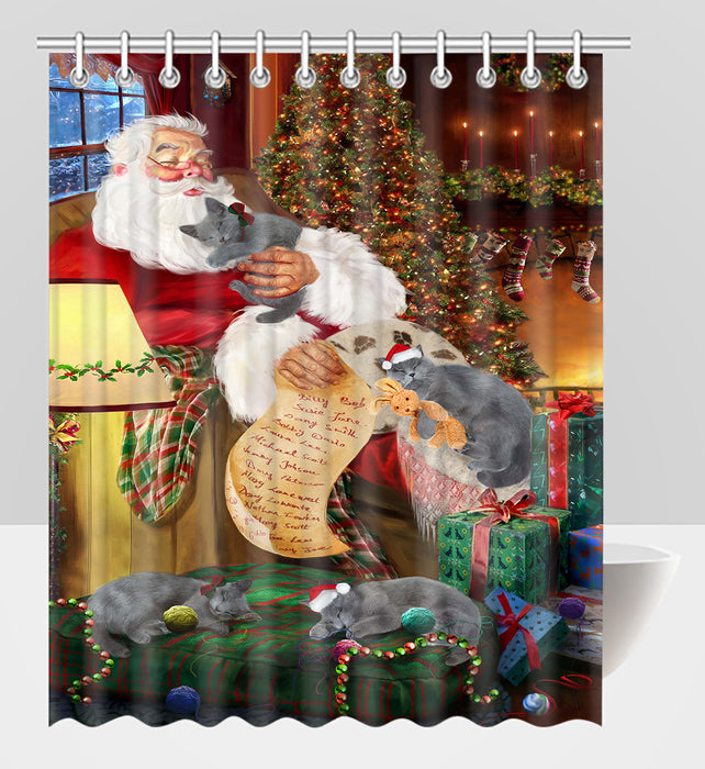 Santa Sleeping with Russian Blue Cats Shower Curtain