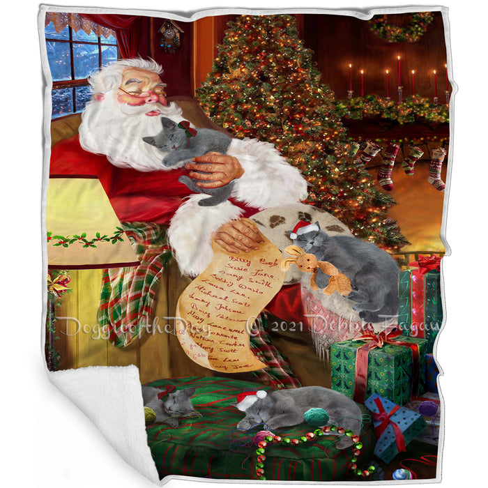 Santa Sleeping with Russian Blue Cats Christmas Blanket BLNKT92721