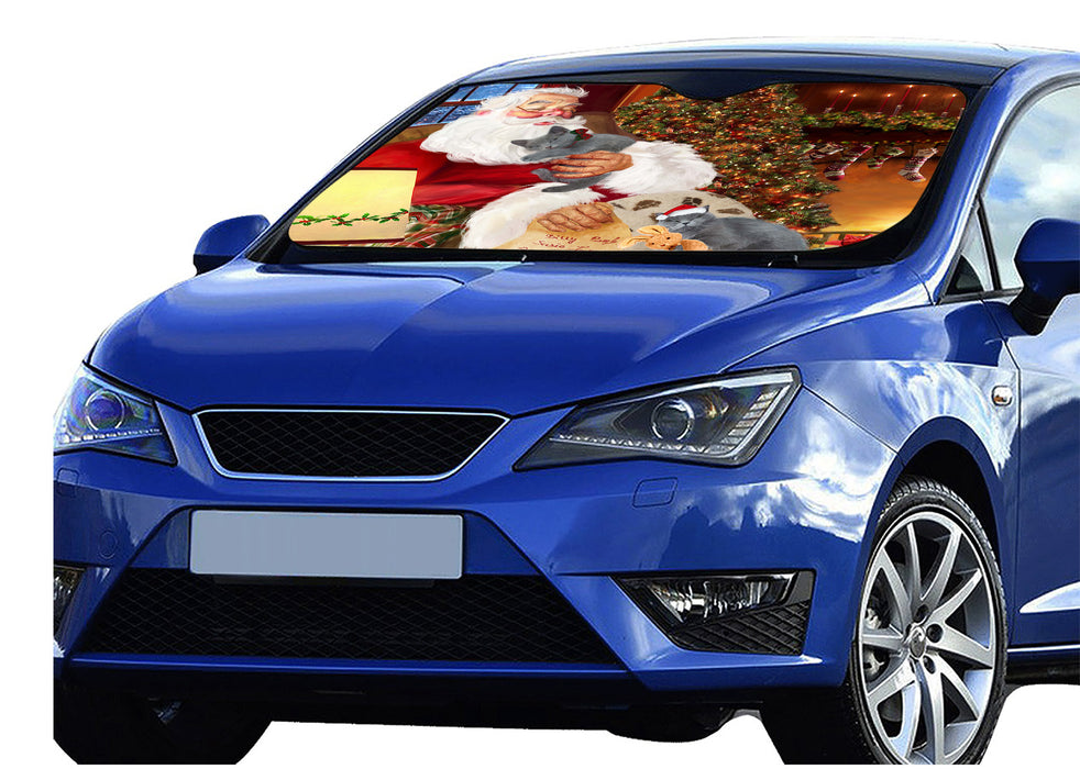Santa Sleeping with Russian Blue Cats Car Sun Shade