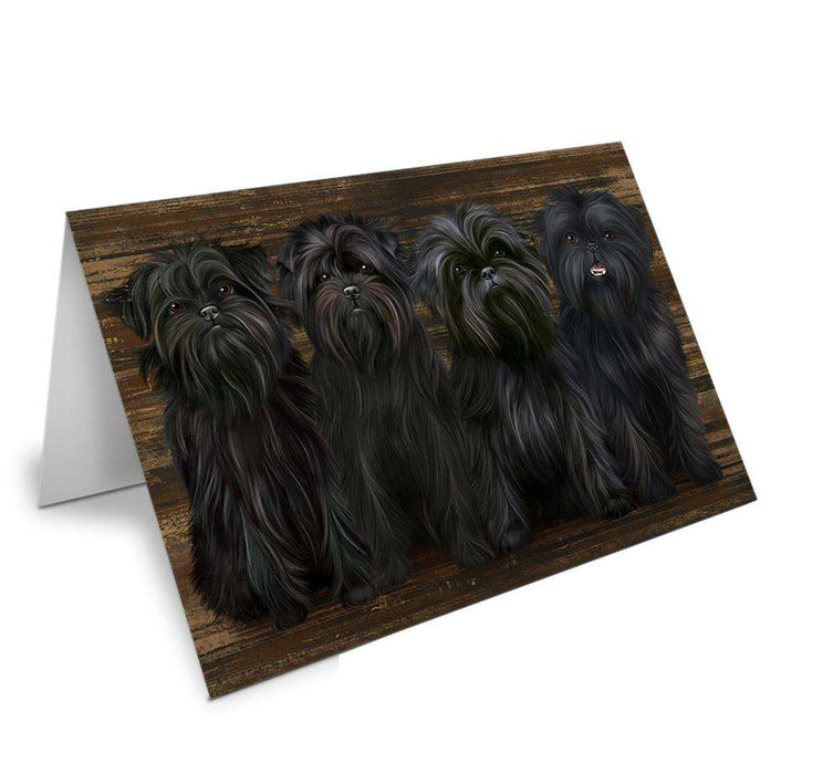 Rustic 4 Affenpinschers Dog Handmade Artwork Assorted Pets Greeting Cards and Note Cards with Envelopes for All Occasions and Holiday Seasons GCD52739
