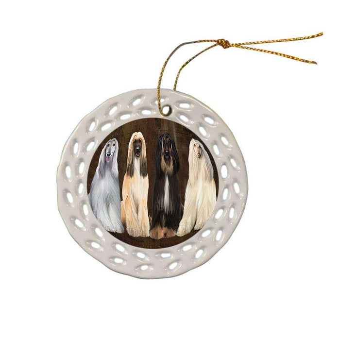 Rustic 4 Afghan Hounds Dog Ceramic Doily Ornament DPOR54351