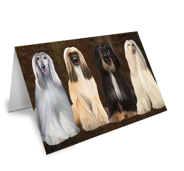 Rustic 4 Afghan Hounds Dog Handmade Artwork Assorted Pets Greeting Cards and Note Cards with Envelopes for All Occasions and Holiday Seasons GCD67082