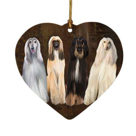 Rustic 4 Afghan Hounds Dog Heart Christmas Ornament HPOR54351