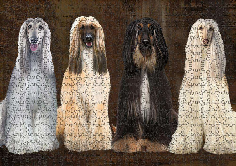 Rustic 4 Afghan Hounds Dog Puzzle with Photo Tin PUZL84560