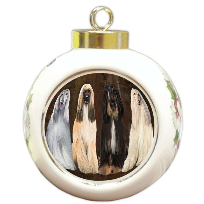 Rustic 4 Afghan Hounds Dog Round Ball Christmas Ornament RBPOR54351