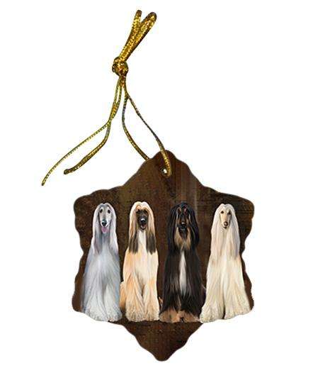 Rustic 4 Afghan Hounds Dog Star Porcelain Ornament SPOR54342