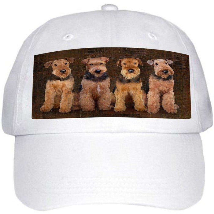 Rustic 4 Airedales Dog Ball Hat Cap HAT48255
