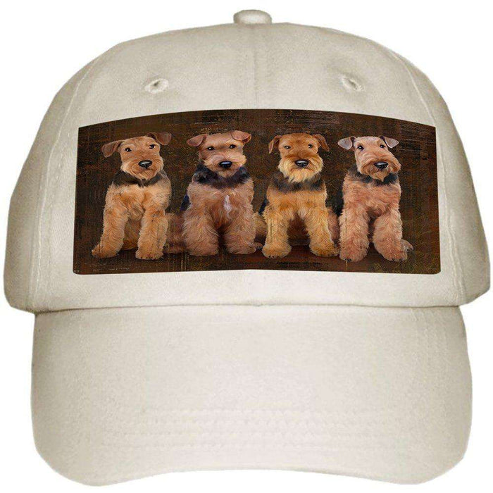 Rustic 4 Airedales Dog Ball Hat Cap HAT48255