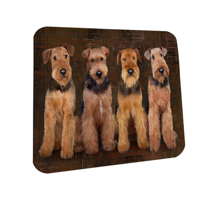 Rustic 4 Airedales Dog Coasters Set of 4 CST48133